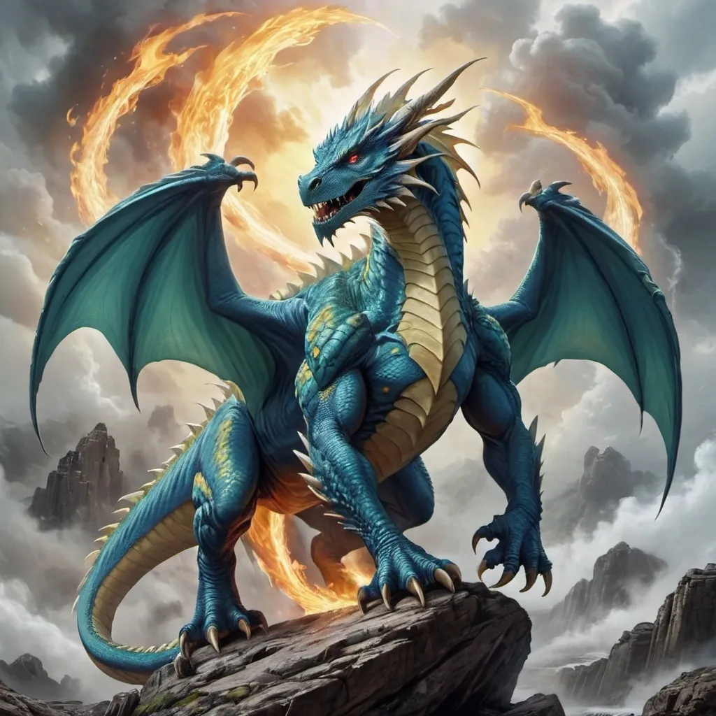 Prompt: a dragon with every elemental power