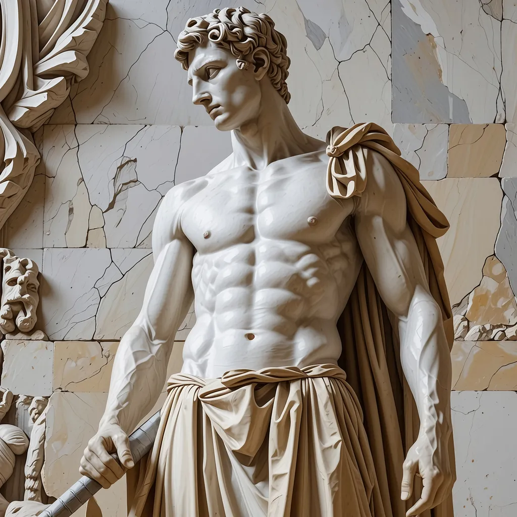 Prompt: hermes, mercury, 8K, ultra resolution, high detail, realistic, trismegistus, thoth, in the style of greek statues 200 bc, low angle shot, full body, ideal physique