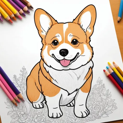 Prompt: make a corgi in the style of a coloring book