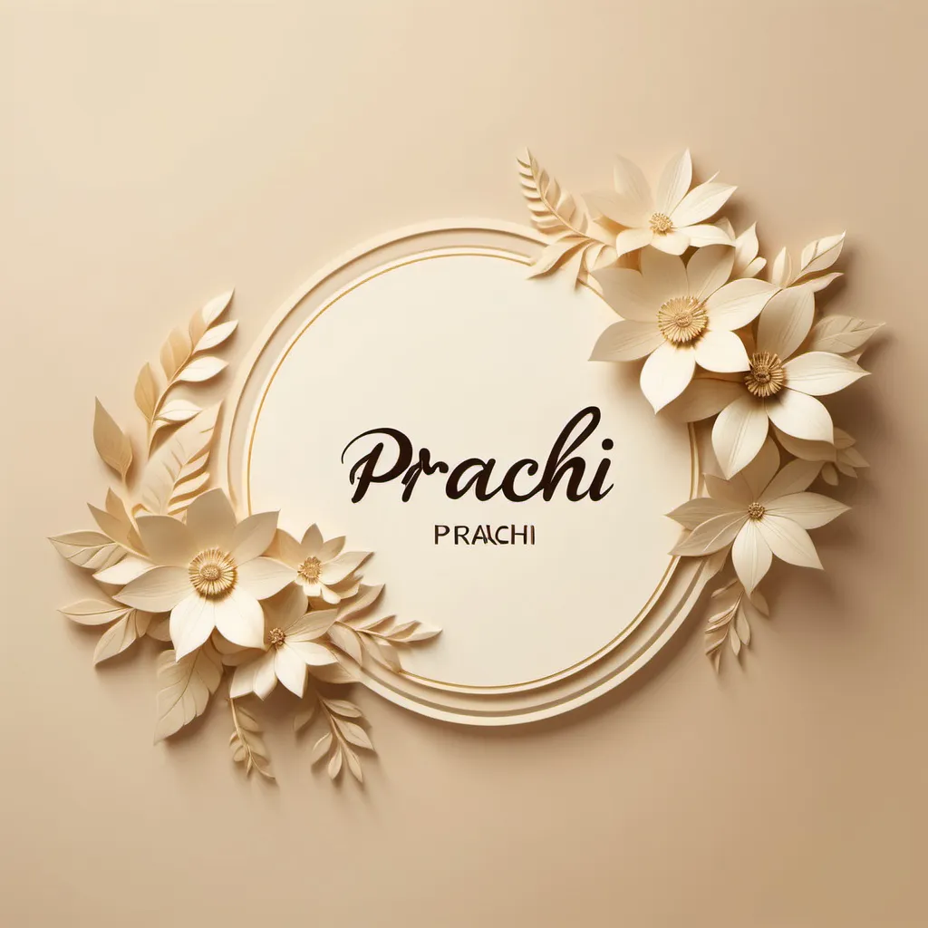 Prompt: spell name "Prachi" in a light gold in a aesthetic way, with aesthetic flower background and off white background shades having paper like look