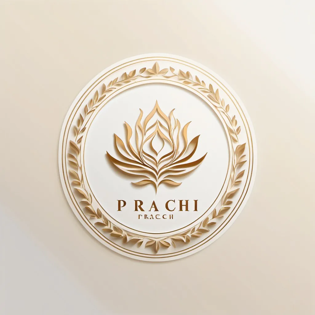 Prompt: style logo as writing as Prachi in light gold with aesthetic white paper like background 