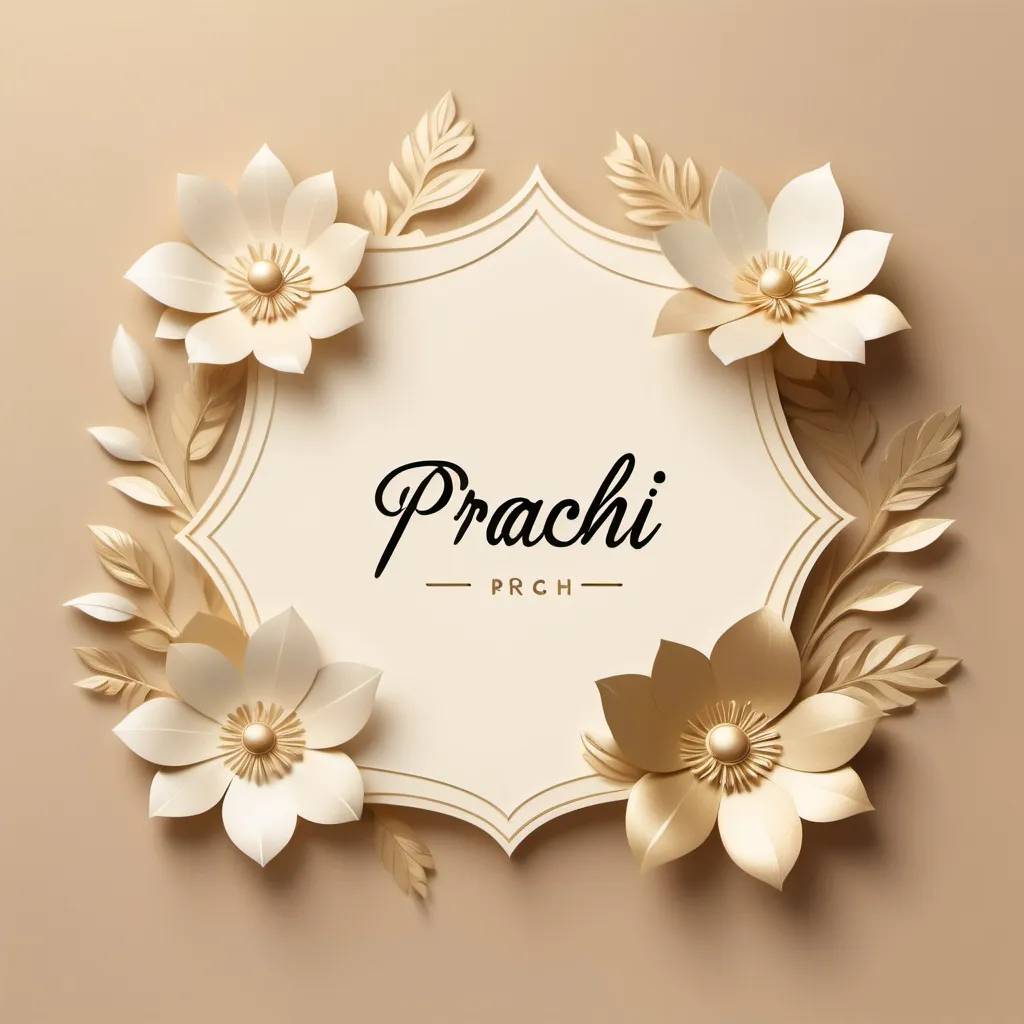 Prompt: spell name "Prachi" in a light gold in a aesthetic way, with aesthetic flower background and off white background shades having paper like look