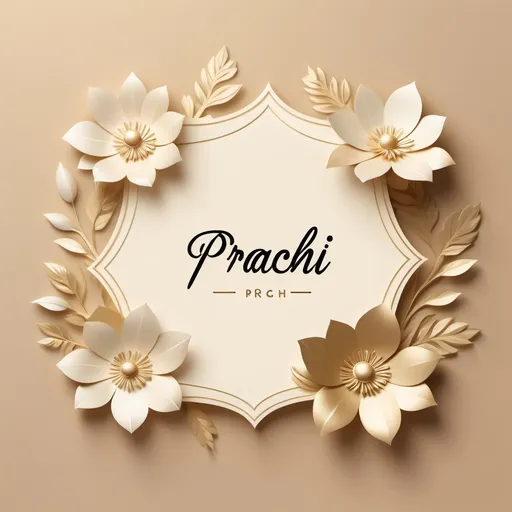 Prompt: spell name "Prachi" in a light gold in a aesthetic way, with aesthetic flower background and off white background shades having paper like look