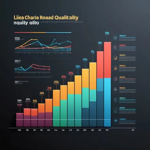 Prompt: bar chart (comparing road network quality), data visualization, Liberia, Ghana, Kenya, (professional) design, clear labels, descriptive colors for each country, (high-quality) graphics, (modern) style, crisp lines, vibrant colors for clarity, engaging layout, dynamic presentation of data, (informative) infographic, background with subtle geographical elements, 4K resolution.