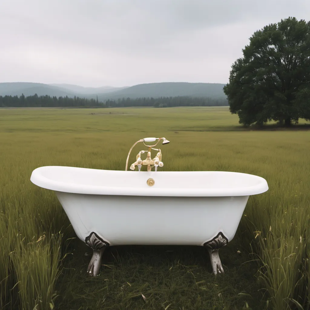 Prompt: a claw foot bathtub in the middle of a pasture