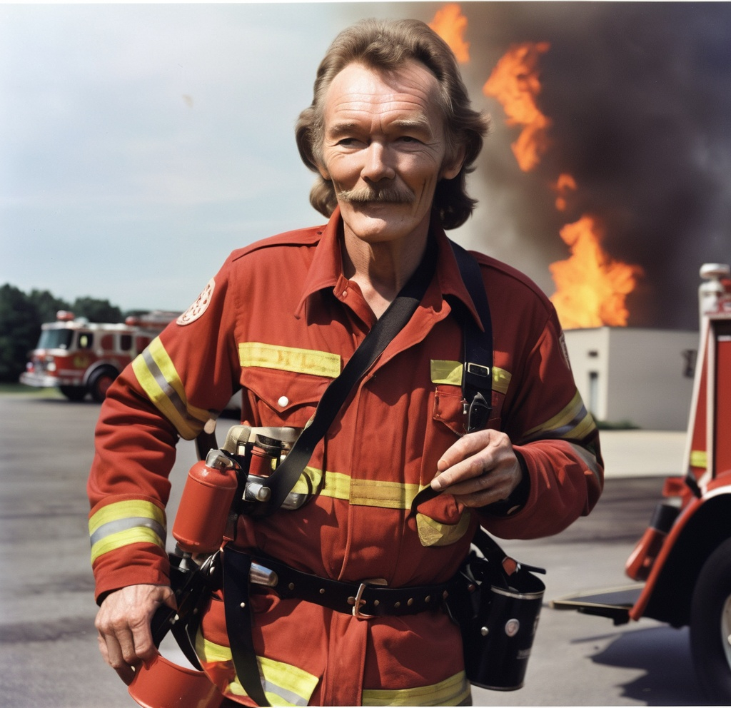 Prompt: Gordon Lightfoot as a Fire fighter