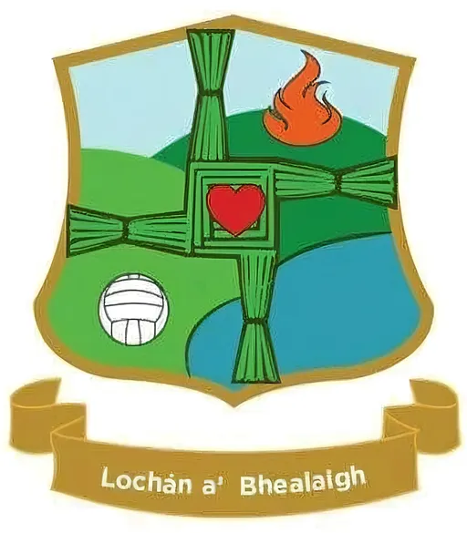 Prompt: a coat of arms with a fire and a heart on it and a ribbon around it that says lohan'a bheaighigh, Aloysius O'Kelly, regionalism, logo, an illustration of