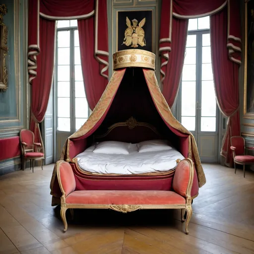 Prompt: Napoleon's hat on 18th century bed