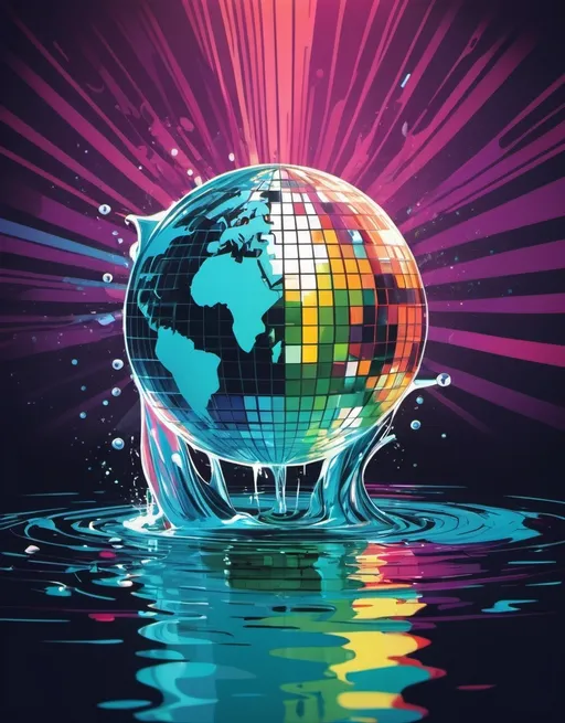 Prompt: We are organising an event on water and need artwork for it. I want an image with disco influences. No humans on it. We want something abstract. No text also

We want a retro look and feel, with mostly retro colors.