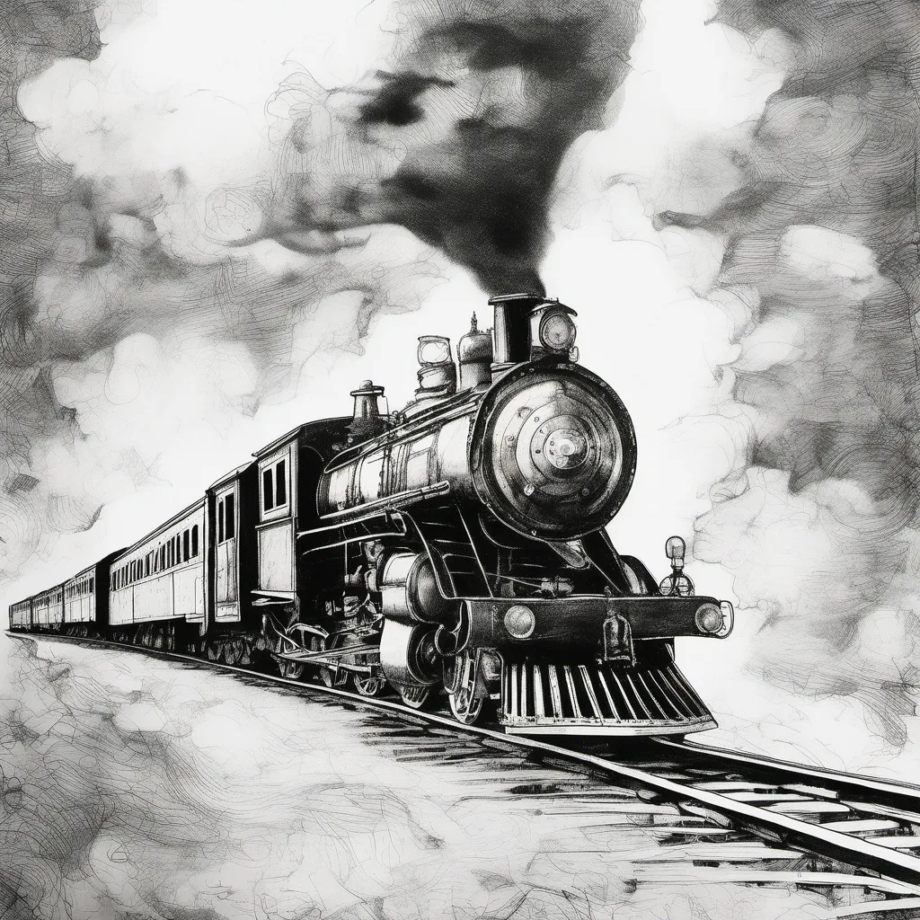 Prompt: Un treno a vapore d'epoca del 1900  visto dal cielo che sfreccia  su una rotaia sospesa sul vuoto. Il background è sporco e bianco-