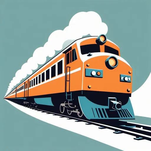 Prompt: Create a vector illustration of a moving clasic train for a physics lesson. The illustration should be clean and simple, focusing on the key physics concepts involved. Use a color palette that is visually appealing and easy to read. The illustration should be suitable for use in educational materials, such as textbooks, websites, and presentations. use white background behind train

