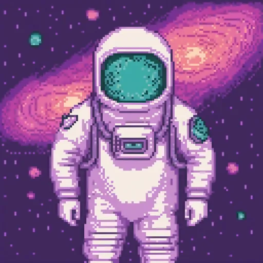 Prompt: 70s retro sci-fi vaporwave astronaut in a hoodie drifting in front of a galaxy