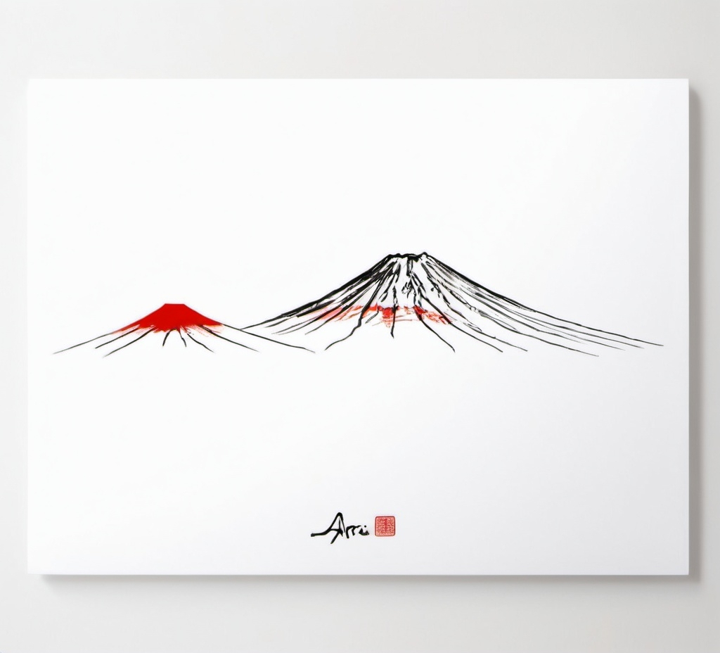 Prompt: Ik wil dat je een schilderij maakt van Ararat (armenia) in japanse wabi sabi stijl. 


Verzoek:
Ararat in dunne strepen in het zwart zie image to image). Dun lijnen 
Ararat moet in het midden 

Ornament: zie advanced. 
Rechts onder ararat een armeense ornament plaatsen in het rood

In Japanse stijl, letters 
