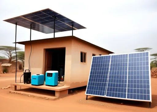 Prompt: African people are using solar generator for their home back up