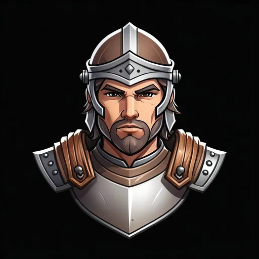 Prompt: archer unit icon for mobile game, open face, hair, brown chainmail, detaled face, chainmail helmet