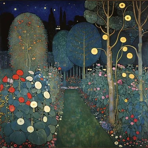 Prompt: Gustav Klimt Print Night Garden