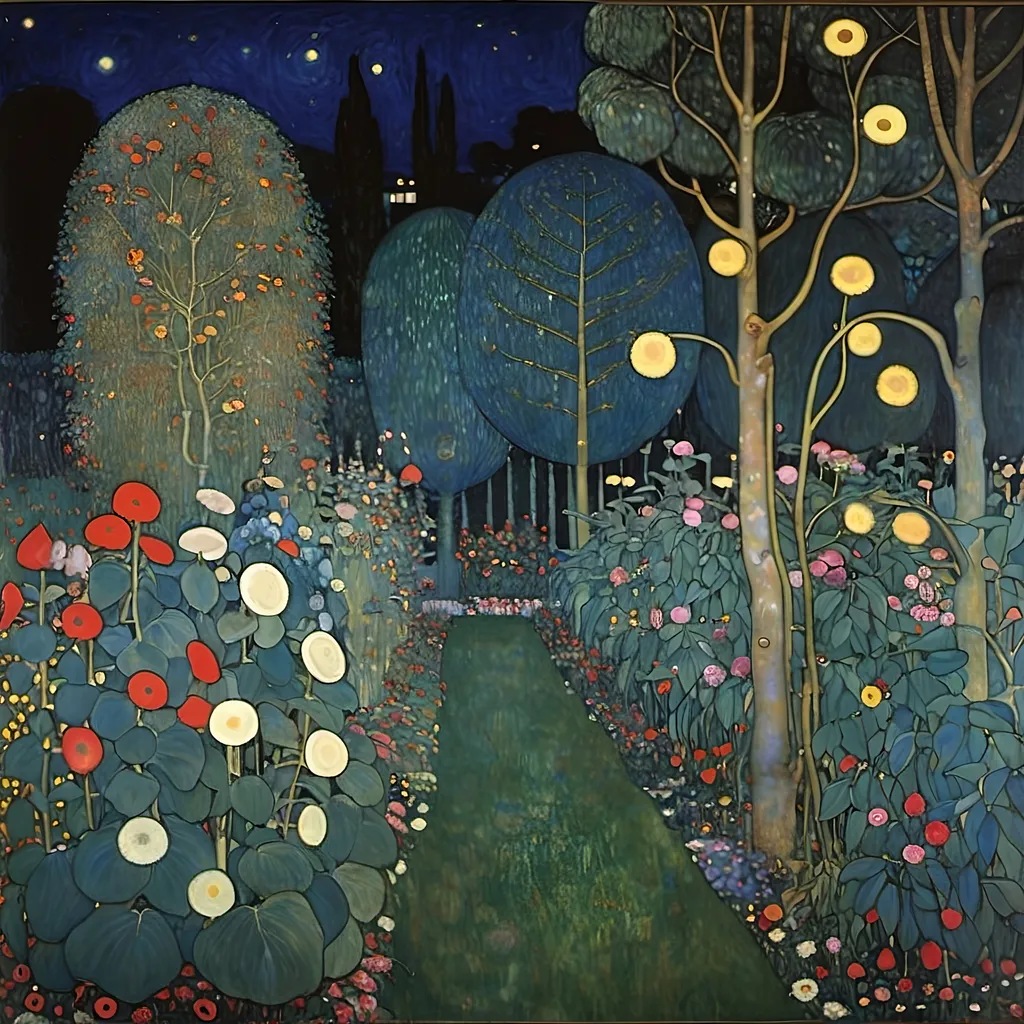 Prompt: Gustav Klimt Print Night Garden