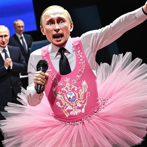 Prompt: Putin singing in a pink tutu
