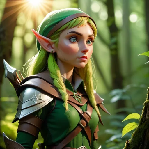 Prompt: Elf ranger in a mystical forest around sunlight