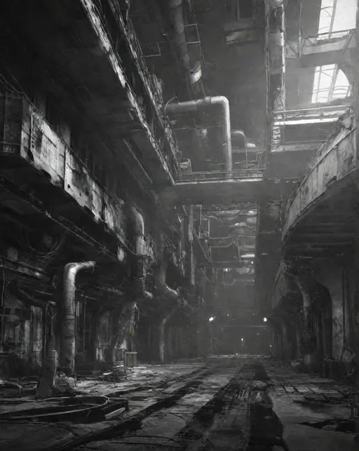 Prompt: BLACK BLEAK REALISTIC FUTURISTIC INDUSTRIAL ABANDONED CORRUPTED C1X EXPLORATION GRAINY OLD GRAYSCALE