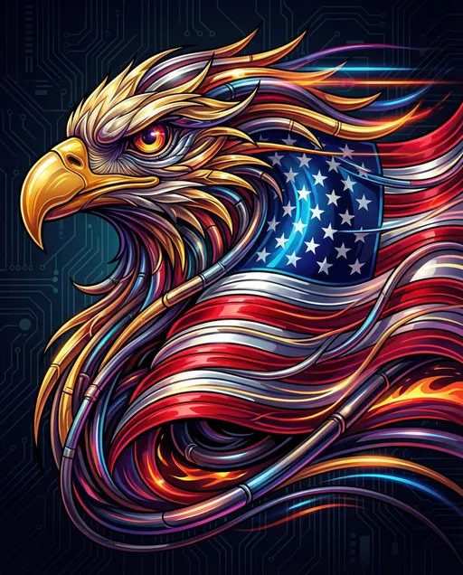 Prompt: "Create a highly detailed EPIC vector illustration logo (use exact logo)in the signature style of : using just tubular shaped elements a cyber funk design for a horizontal illustration showing speed and power and ferocity in the style of: "Highly detailed, 100% vector illustration in the signature style of : ultra-clean Adobe Illustrator technique with complex custom linear and radial gradients for realistic metallic sheen, glossy chrome reflections, deep smooth shadows with subtle color shifts, vibrant high-contrast color palette blending rich jewel tones, electric neons, deep blacks, golds, and fiery accents.