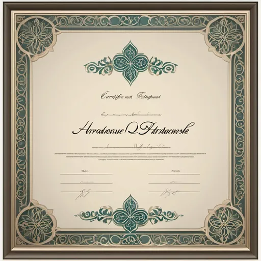 Prompt: A certificate framed with arabesque patters
