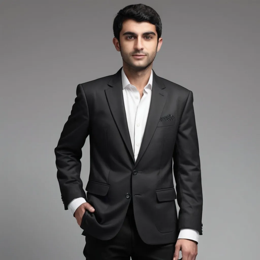 Prompt: Remove clothes from this picture and wear blazer with black color 