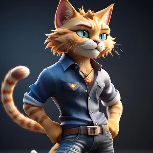 Prompt: a close up of an anthropomorphic cat wearing a shirt and jeans, looking heckin cool and stylish, for hire 3d artist, furry character, with a cool pose, 3d animated, 3 d animated, fursona wearing stylish clothes, very detailed and high quality, 3d character realistic, as a character in tekken, Flux Style aspect ratio 1:1
