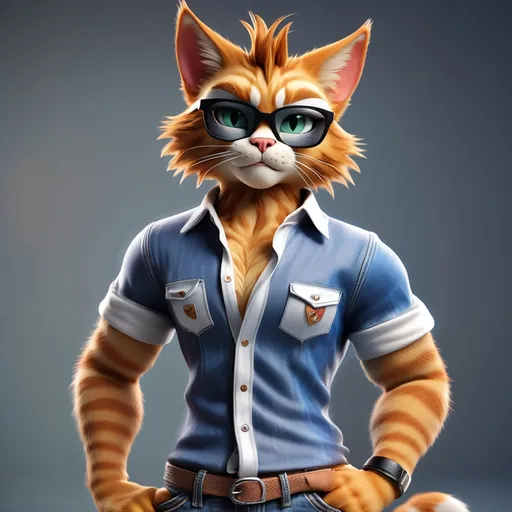 Prompt: a close up of an anthropomorphic cat wearing a shirt and jeans, looking heckin cool and stylish, for hire 3d artist, furry character, with a cool pose, 3d animated, 3 d animated, fursona wearing stylish clothes, very detailed and high quality, 3d character realistic, as a character in tekken, Flux Style aspect ratio 1:1
