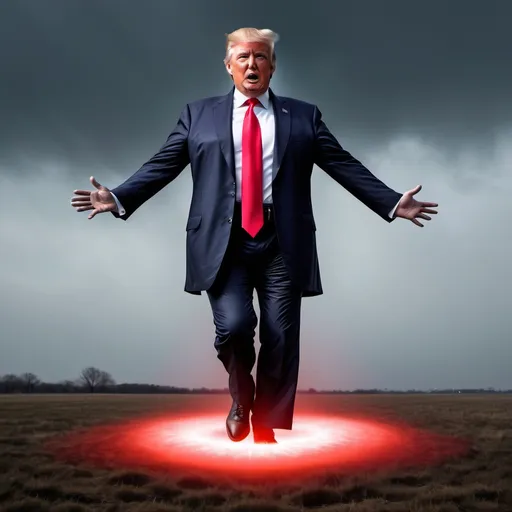 Prompt: Donald trump levitating off the ground with glowing red eyes


