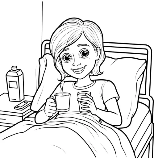 Prompt: a patient in a hospital bed smiling holding a cup of water
