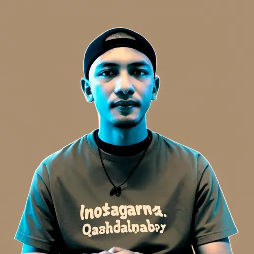 Prompt: A digital illustration of a cartoon boy, seated, with an Instagram profile displayed behind him.

The image presents a static composition, focusing on a seated young male character. The character is positioned centrally, filling most of the visible frame.  The Instagram profile overlay appears as a backdrop, with the character positioned in front of it.  The image is well-lit, with a neutral tone and the Instagram branding clearly visible. The background is a plain, slightly grayish-white surface.

The main subject is a cartoon male character, with light brown hair and a light brown beard. He has a light-tan complexion. He wears a dark gray T-shirt, light brown pants, and light-colored sneakers. His facial expression is neutral and friendly, showing no overt emotion.  He is depicted with large, expressive eyes and a small nose. The character's attire suggests casual everyday wear.

