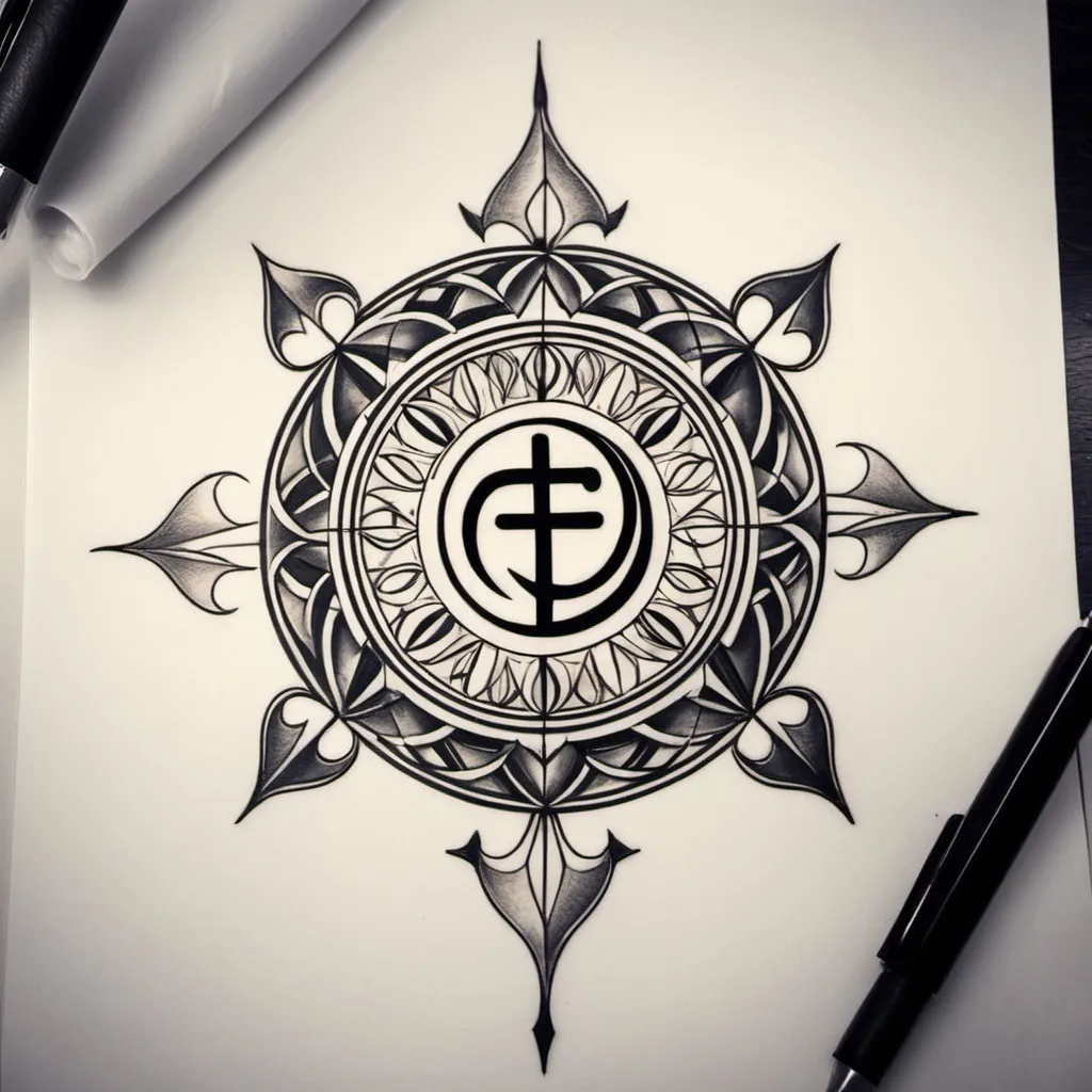 Prompt: Create a Tattoo that represents equanimity, Involve symbols
