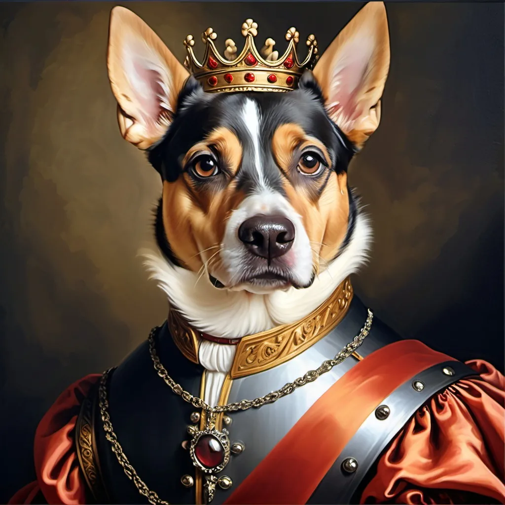 Prompt: Pet Portrait Painting Canvas, Renaissance Dog Portrait from Photo, Royal Pet King Portrait Painting Digital Art, Portrait Art Design