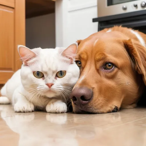 Prompt: Cat hiding behind dog