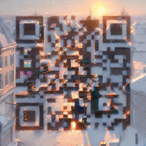 Prompt: a beautiful digital painting of an isometric  view of a cozy small suburban town by greg rutkowski, trending on artstation