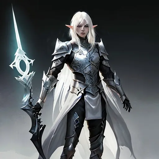 Prompt: A pale, shadowy white elf assassin with short-length white hair, dressed in dark assassin attire with partial armor. He wields semi-transparent crimson short daggers, standing in a mystical, magical field. The environment is ethereal, with glowing runes and soft mist, and the scene has a semi-realistic anime style, with intricate details on his armor and weapons. His posture is stealthy, ready to strike, and the background reflects an enchanted atmosphere with swirling magic energy.


