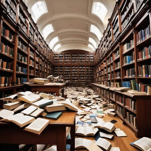 Prompt: A library which is a total mess
