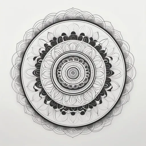 Prompt: create mandala design with soft undulating lines in black and white with a white background
 
