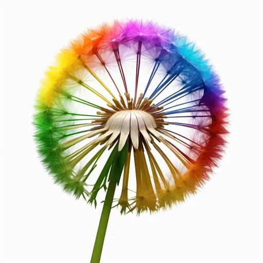 Prompt: create a gay pride icon out of a dandelion clock on a white background.
