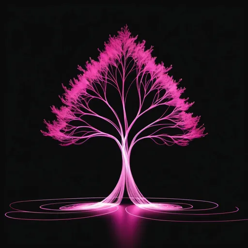 Prompt: pink tree shaped light painting black backdrop, minimalistic, elegant line design