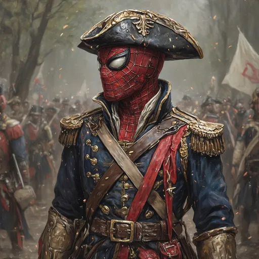 Prompt: spider-man as a 1700s American soldier