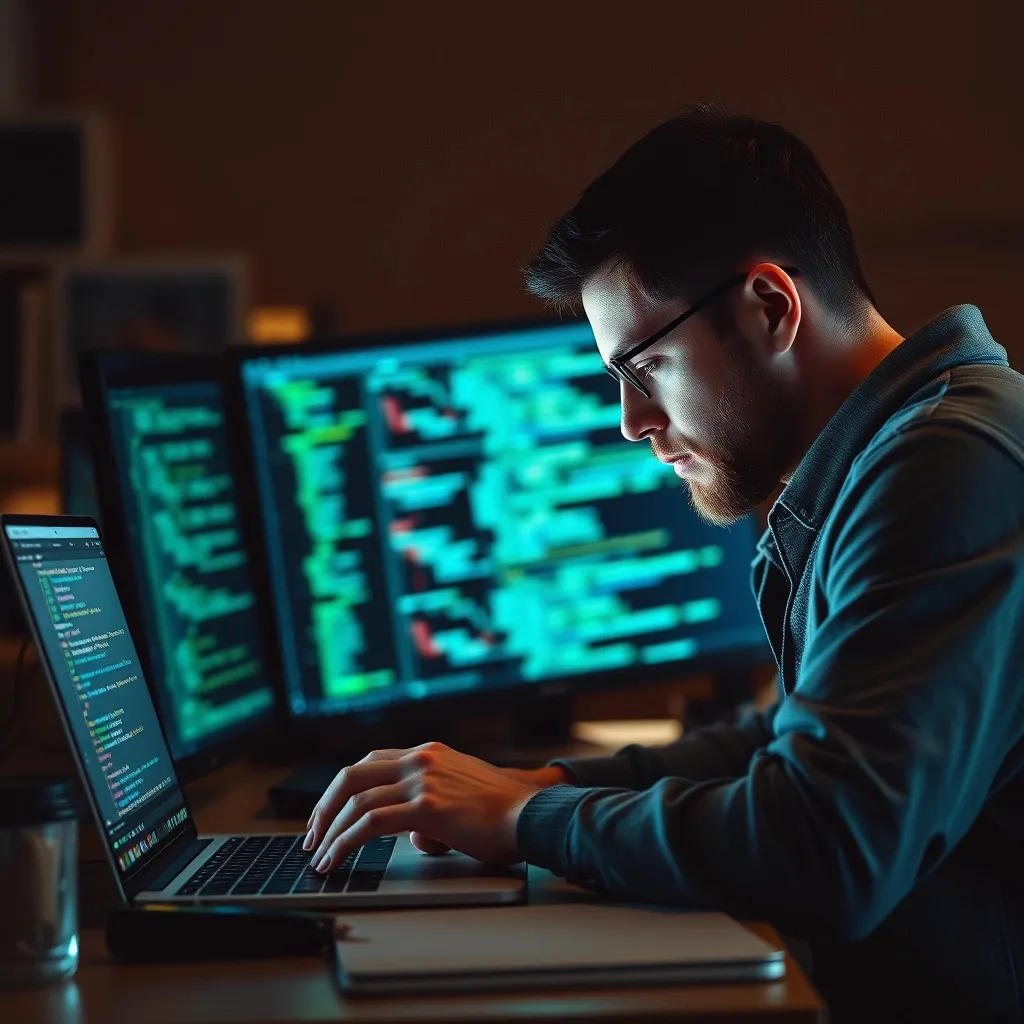 Prompt: A guy writing code