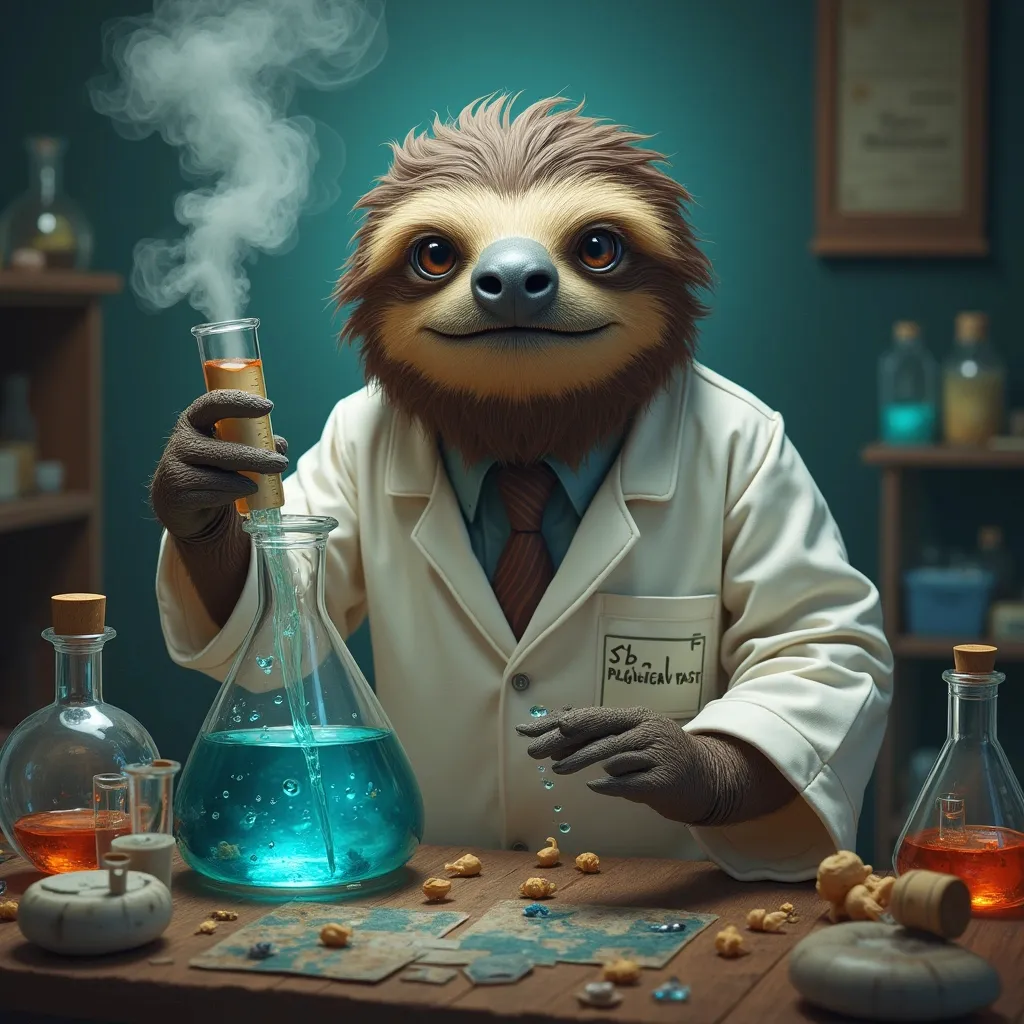 Prompt: a chemist sloth