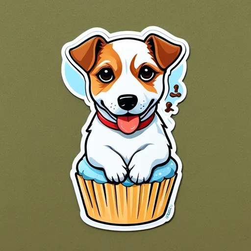 Prompt: die-cut sticker, cute cupcake character for a jack russel dog in different positions  in a seamless 