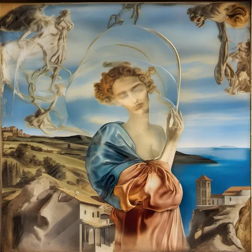 Prompt: A woman made of glass in a Fresco by Italian renaissance master.Object located in Firenze. Salvador dali vision, 