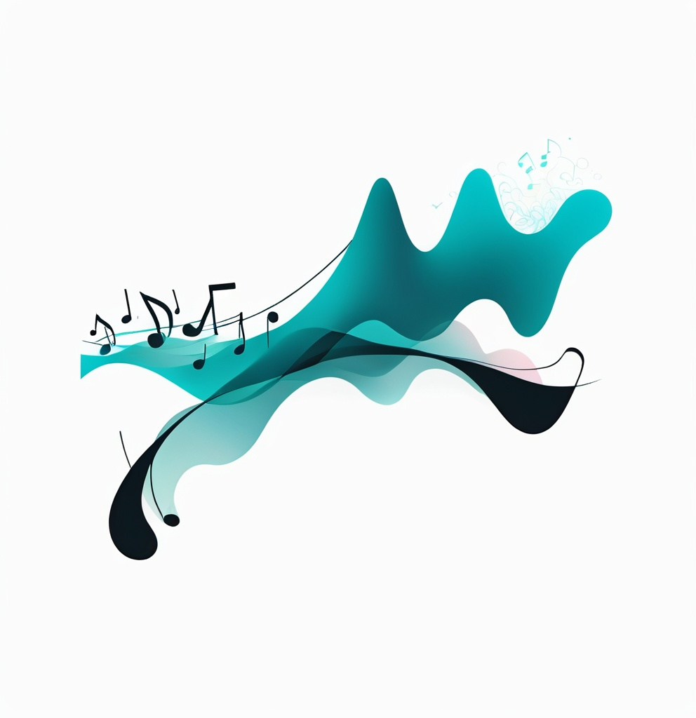 Prompt: illustration music, cyan pink, symbolism, cloudcore, endercore, black background, wavy lines organic shapes, logo
