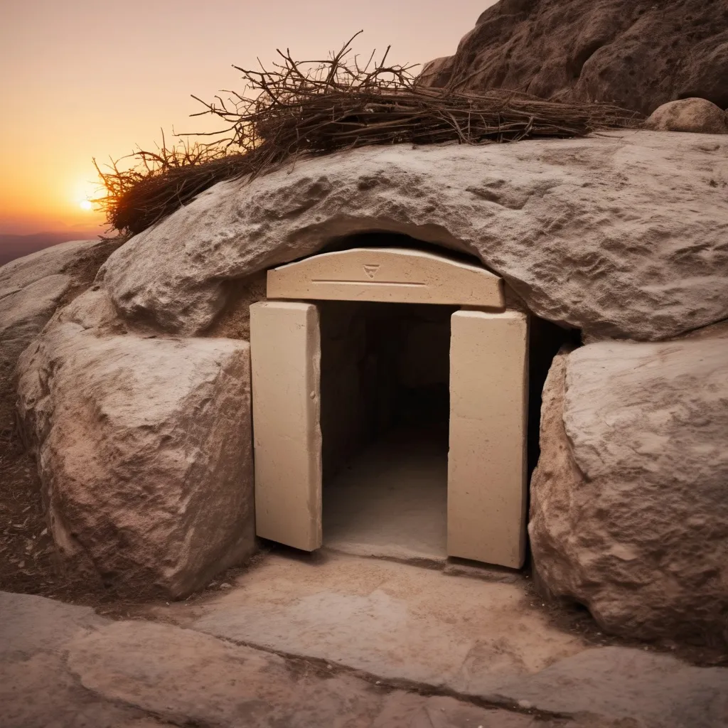 Prompt: jesus empty tomb at dawn on easter sunday 