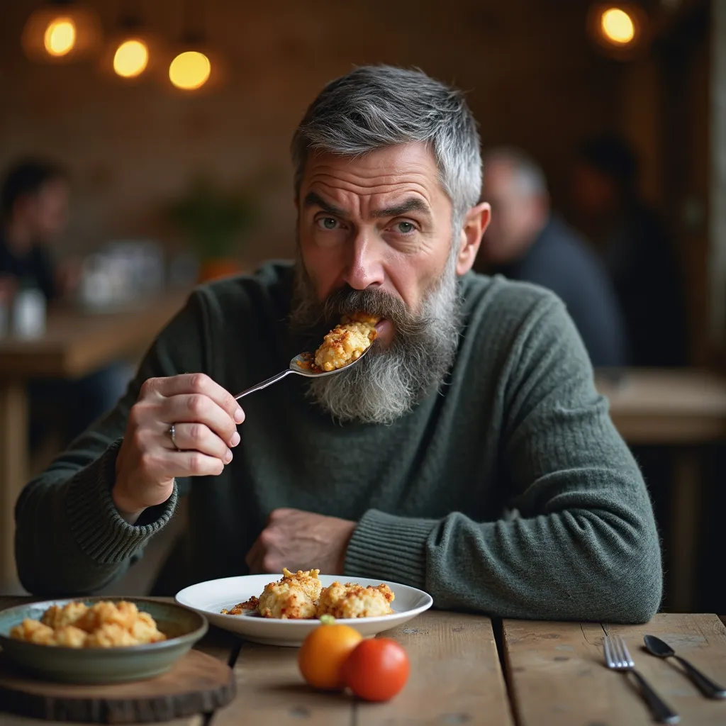 Prompt: A man eating 