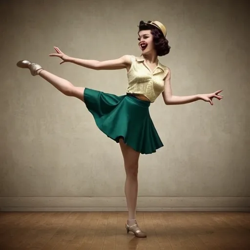 Prompt: young person alone dancing Lindy Hop in vintage style